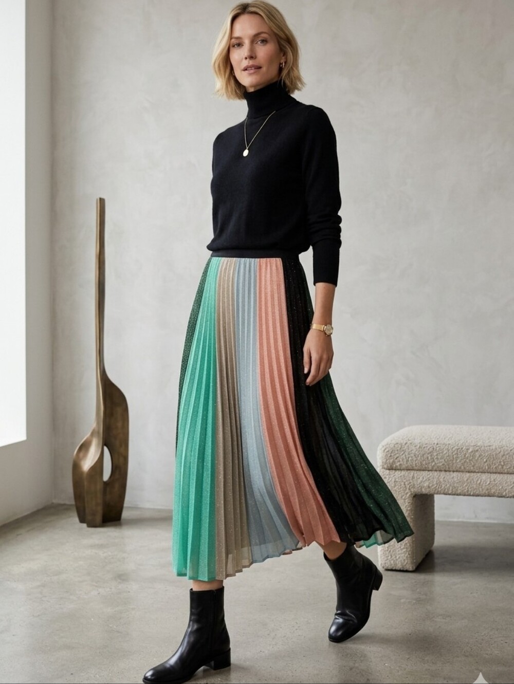 NISSE PLEATED MULTICOLOR MIDI SKIRT SIZE US 8 EU 40